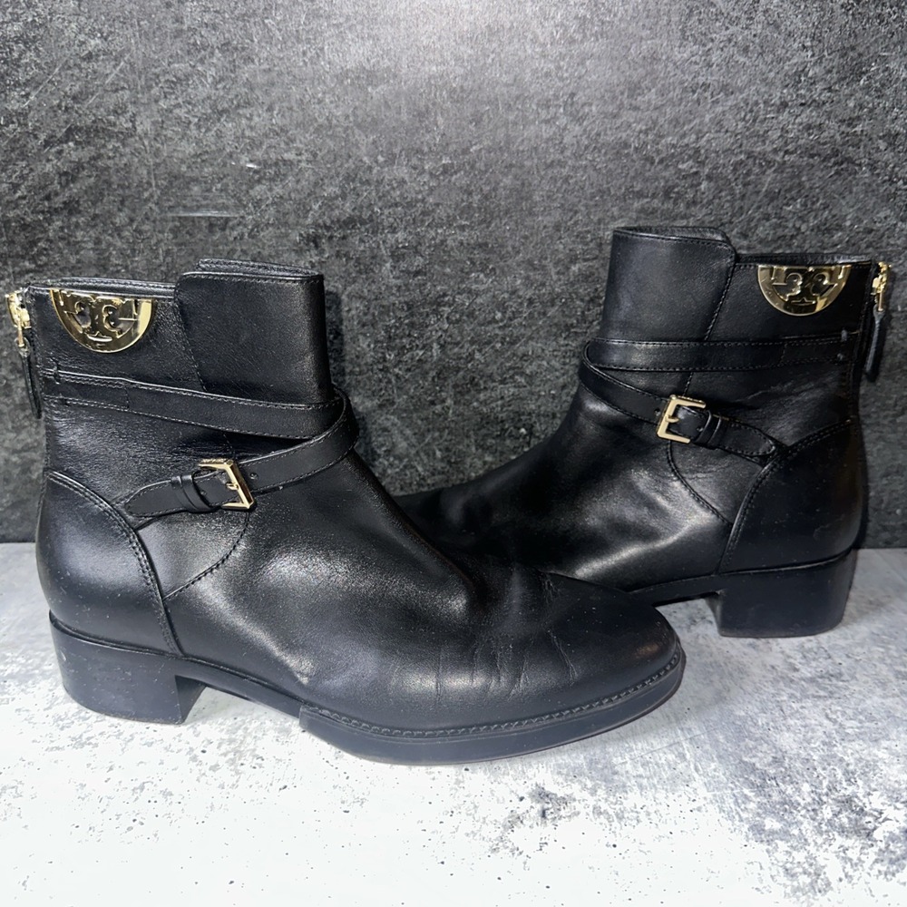 Women's Tory Burch SIDNEY Bootie Boots Leather Black Size 7.5